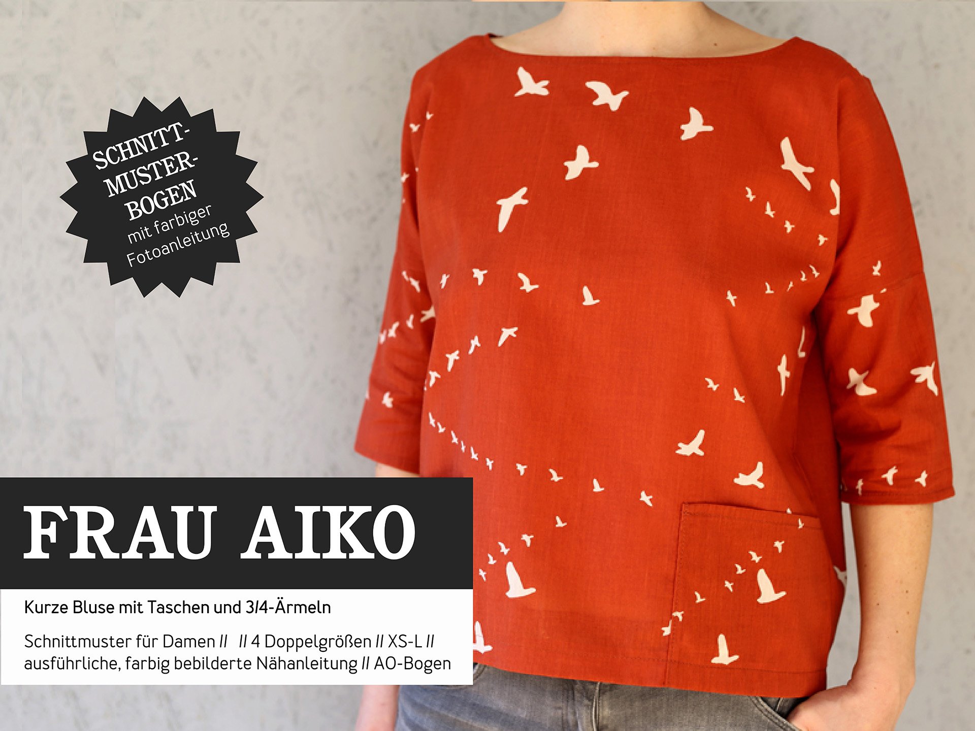 FRAU AIKO • kurze Bluse mit Taschen, Papierschnitt, Deckblatt