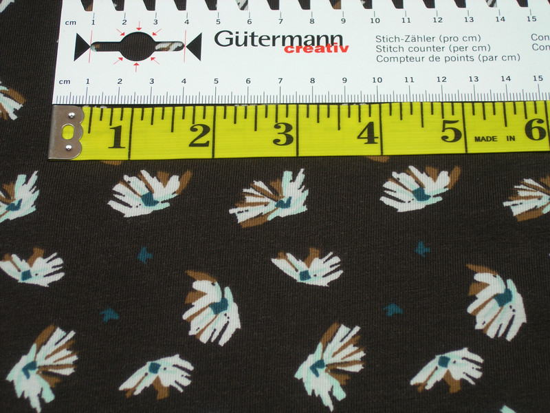 Jersey turquoise white flowers on brown Cotton Jersey Knit Fabric