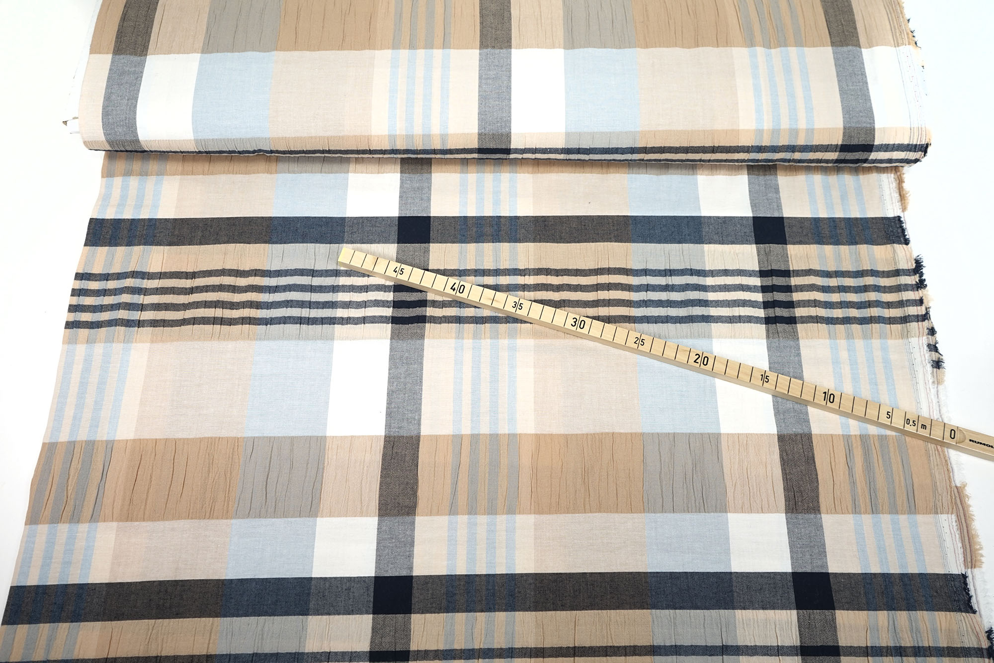 Cotton check - elastic - seersucker - bleu natural