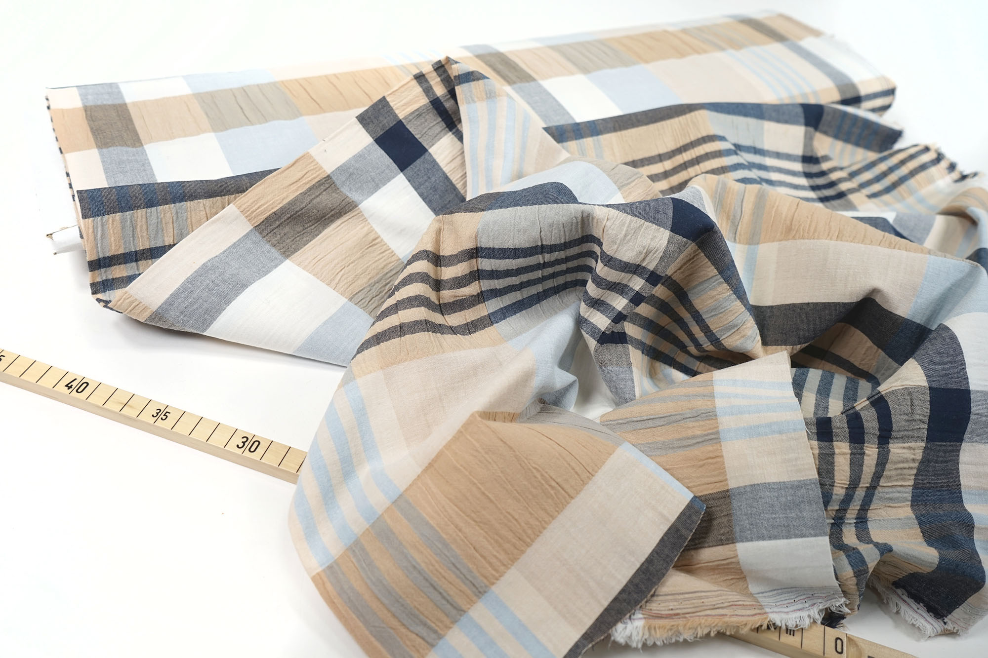 Cotton check - elastic - seersucker - bleu natural