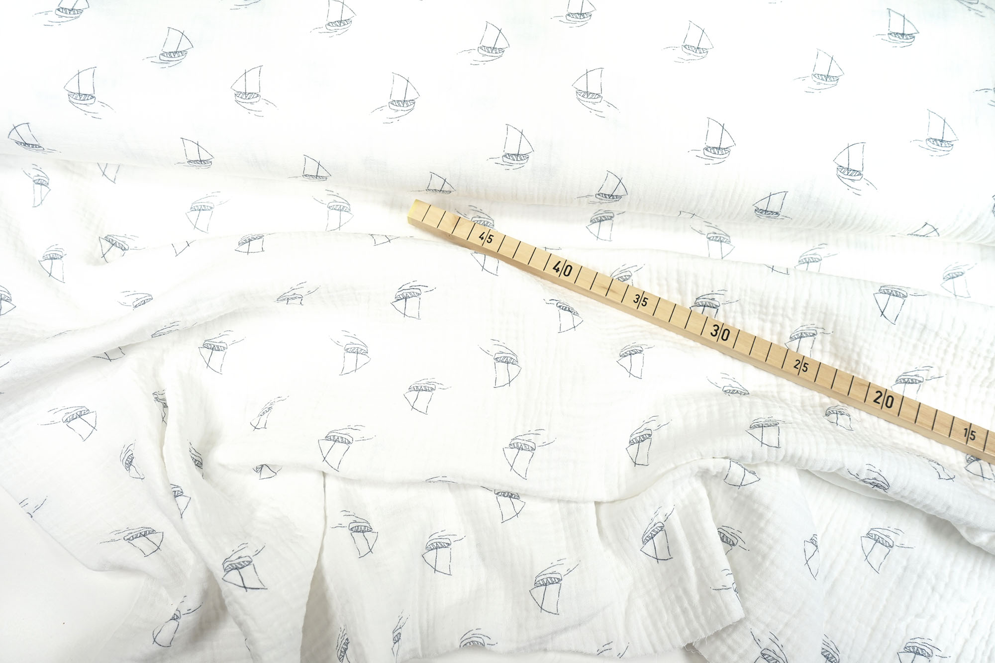 Muslin - Double Gauze - Boats - white
