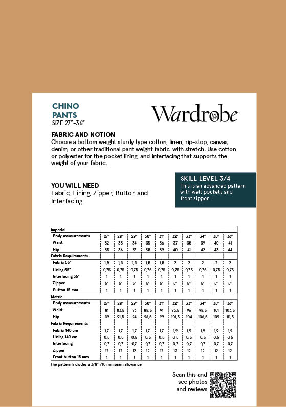 Men's Chino Pants,Papierschnitt,Wardrobe by me,Rückseite