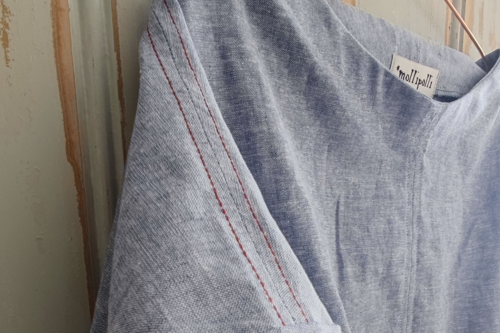 Linen-cotton blend - herringbone - blue/white