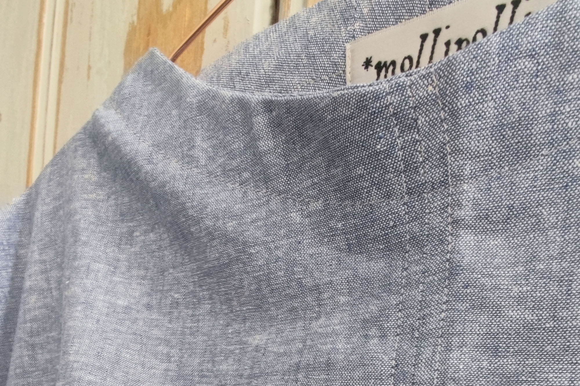 Linen-cotton blend - herringbone - blue/white