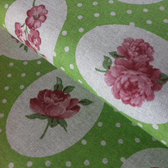 Deco roses on kiwi nature Cotton Fabric
