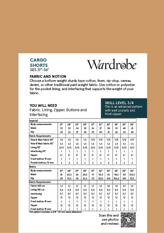 Men's Cargo Shorts,Papierschnitt,Wardrobe by me,Rückseite