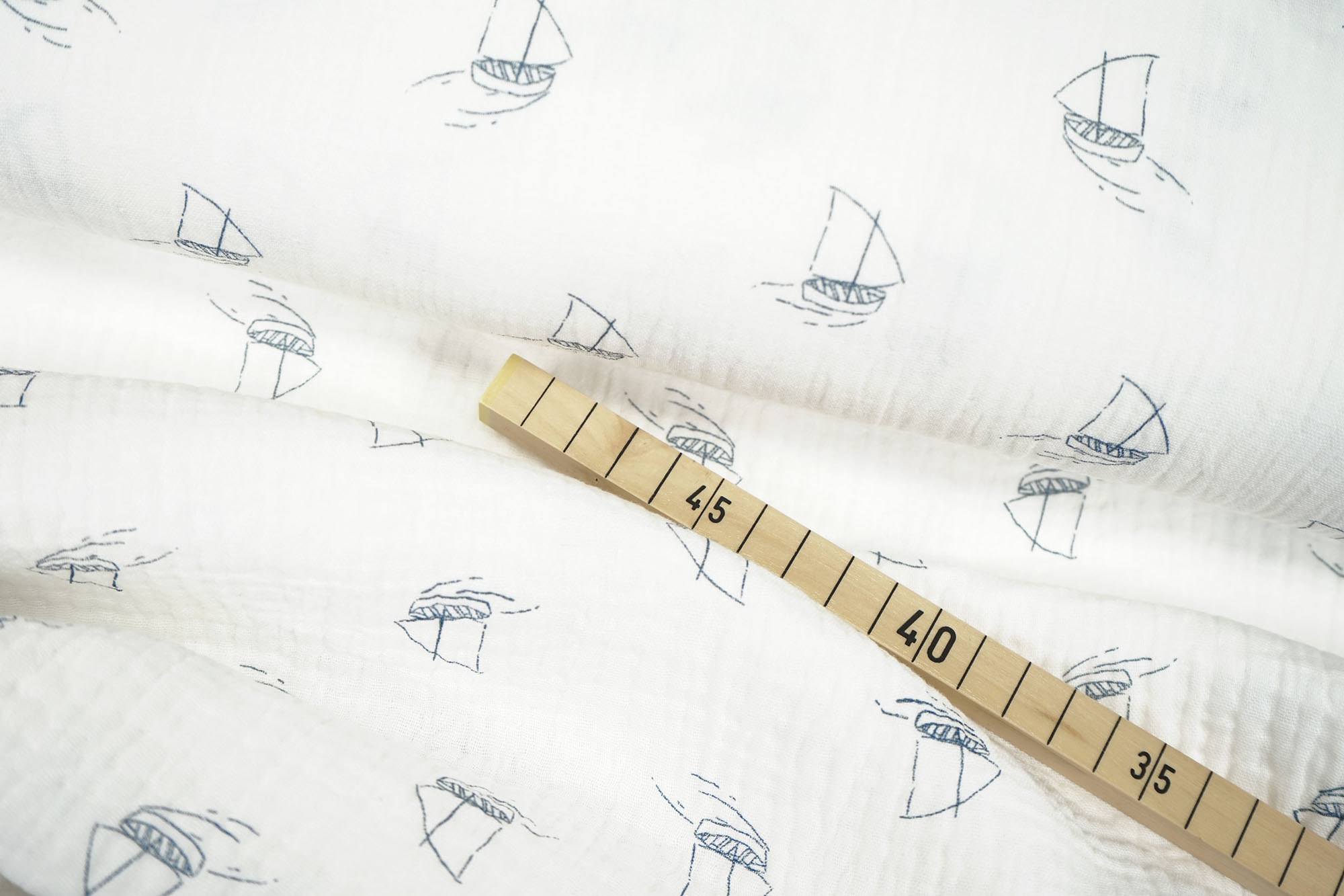 Muslin - Double Gauze - Boats - white