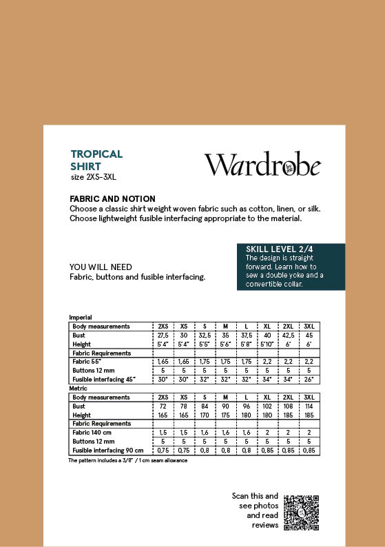 Men's Tropical Shirt,Papierschnitt,Wardrobe by me,Rückseite