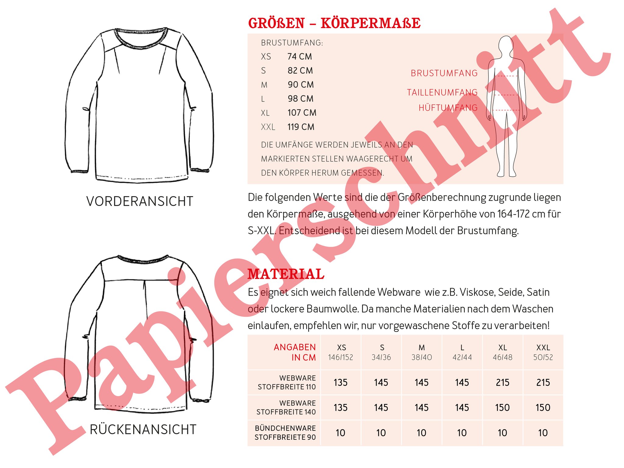 FRAU DANA Bluse mit Halslochbündchen, Papierschnitt, Rückseite