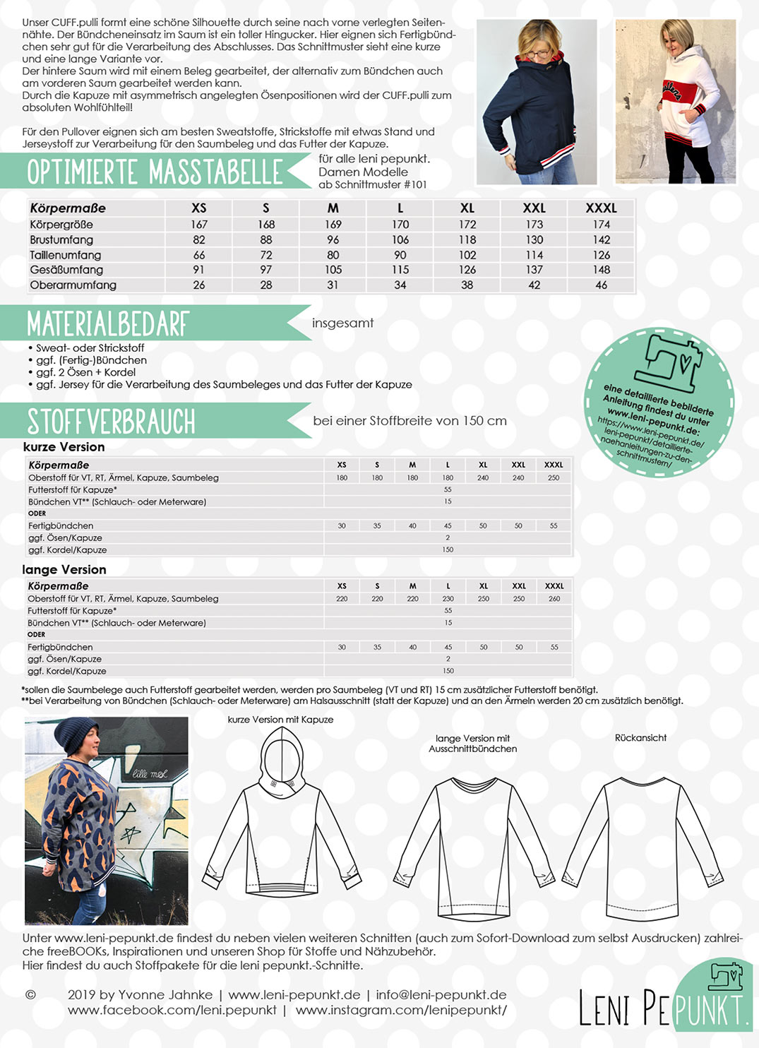 137 CUFF.pulli,Papierschnitt,Leni Pepunkt,Maßtabelle und Beispielbildern