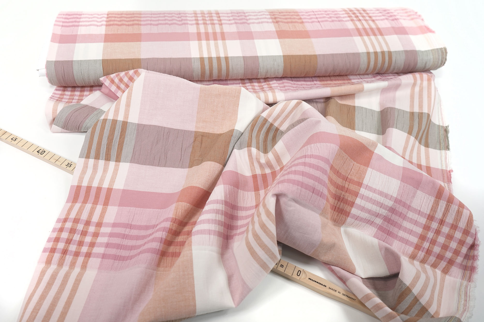 Cotton check - elastic - seersucker - rosé natural