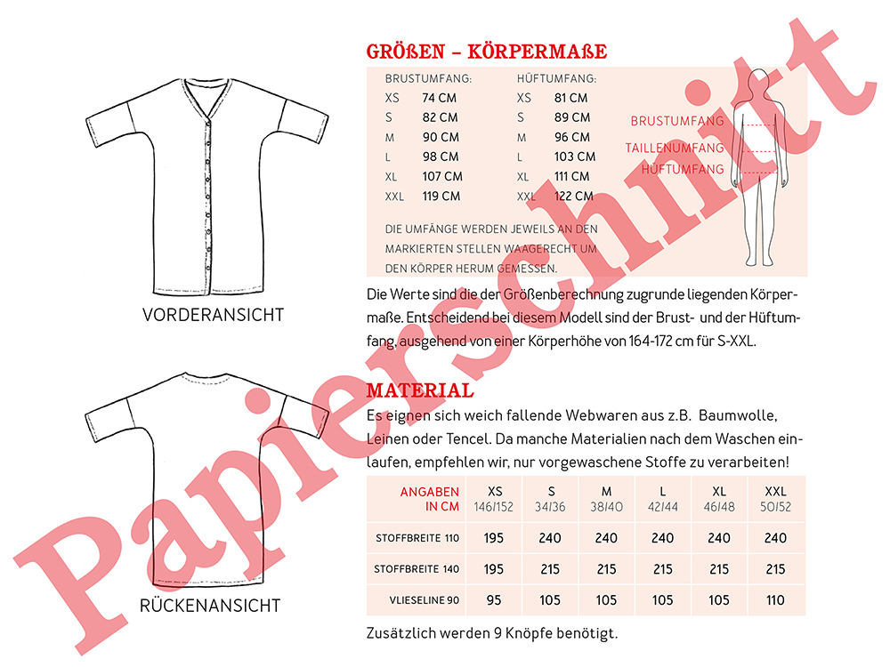 FRAU EDDA gerades Blusenkleid, Papierschnitt, Rückseite
