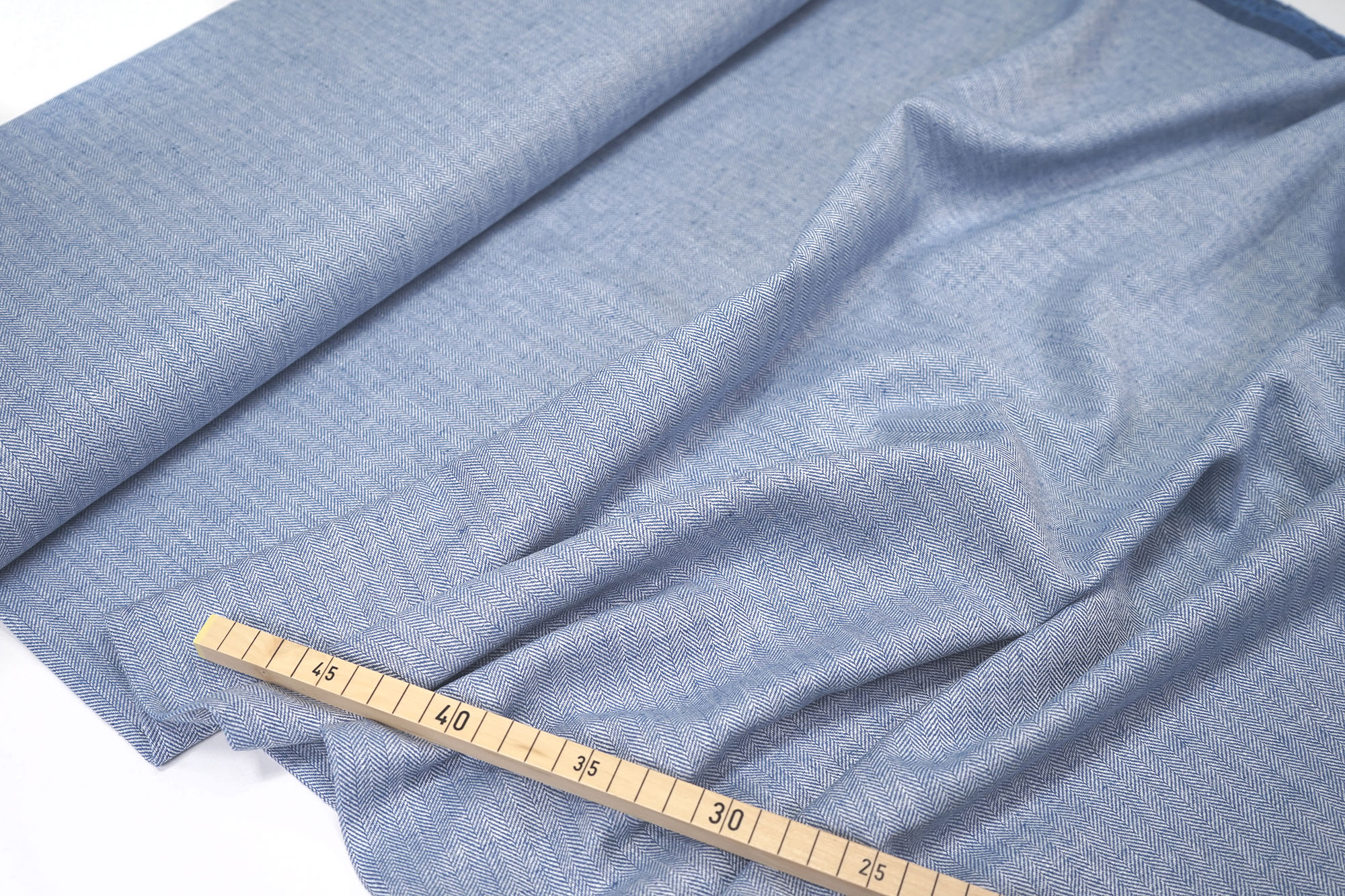 Linen-cotton blend - herringbone - blue/white