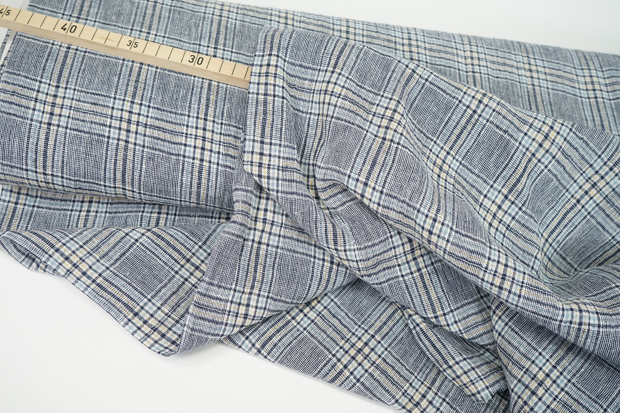 Linen-cotton blend - check crincle - navy/white