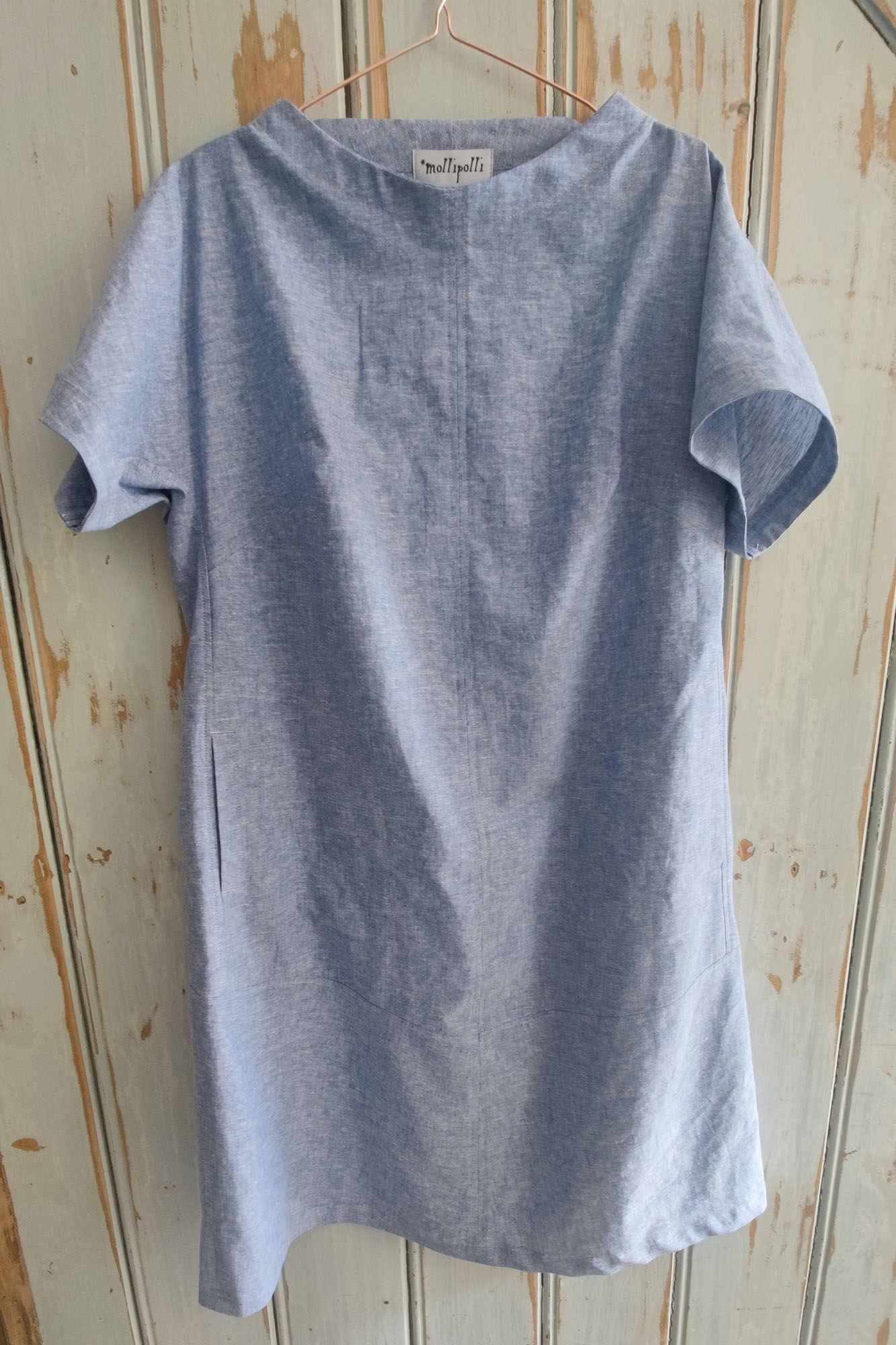 Linen-cotton blend - herringbone - blue/white