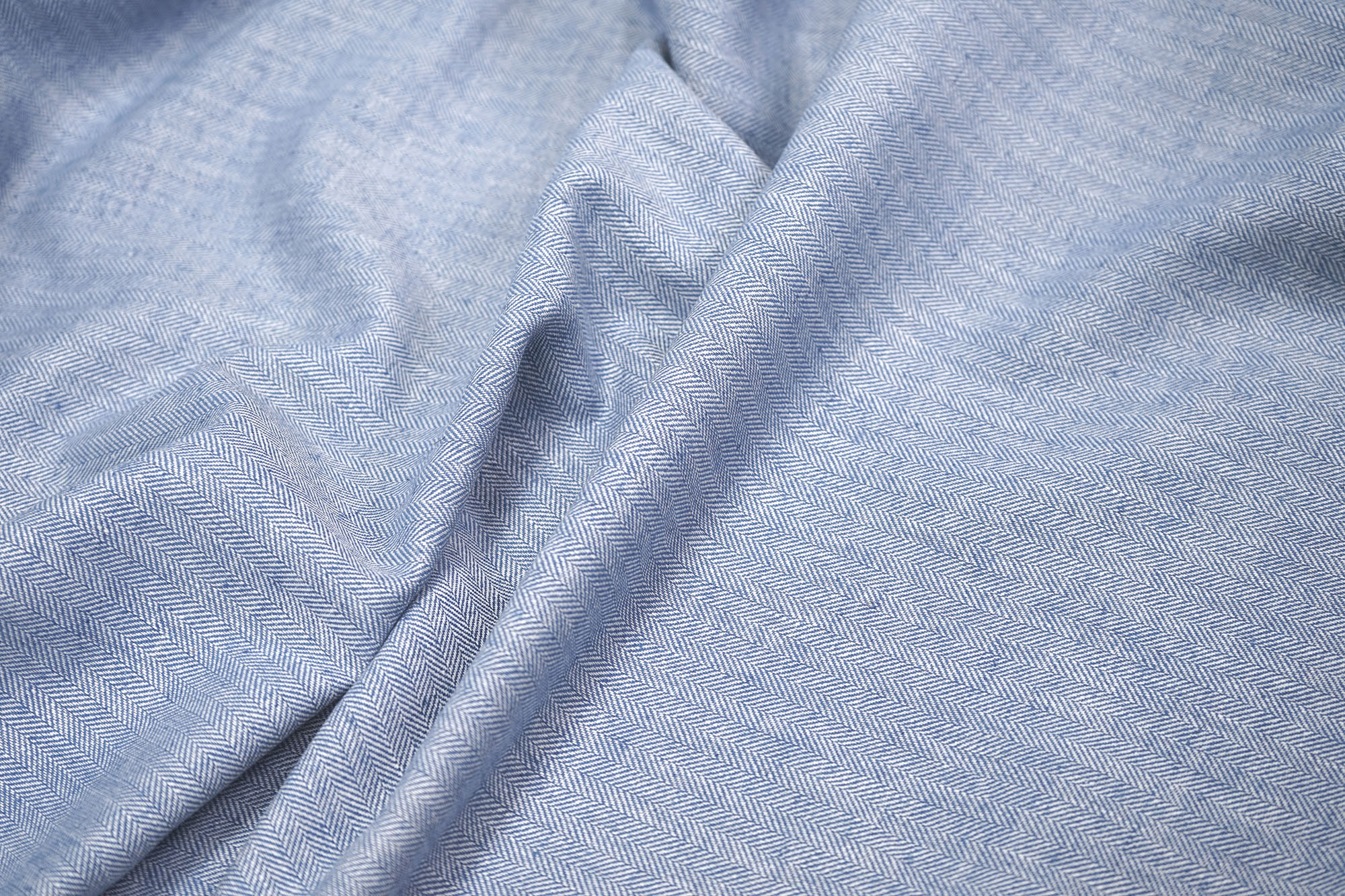 Linen-cotton blend - herringbone - blue/white