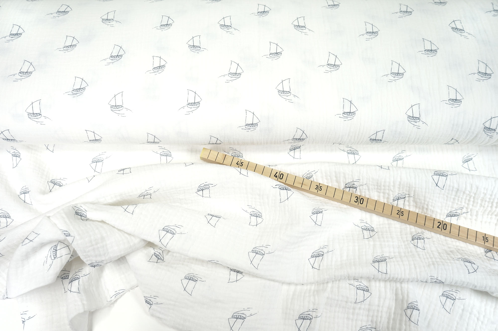 Muslin - Double Gauze - Boats - white