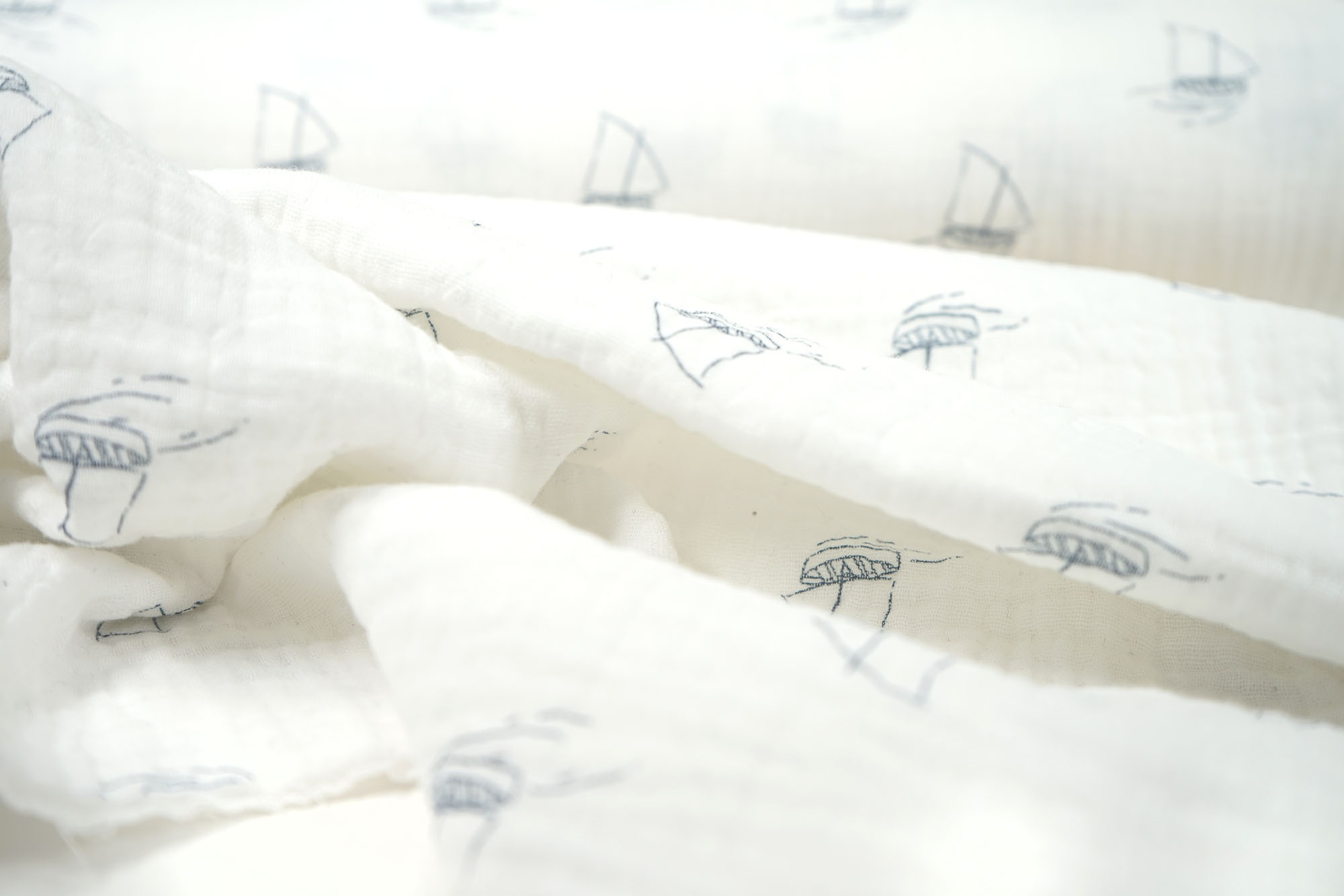 Muslin - Double Gauze - Boats - white