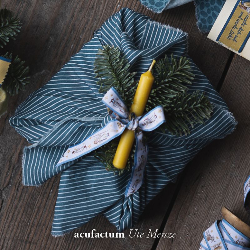 acufactum - Cotton fabric - Fine stripes - petrol-white