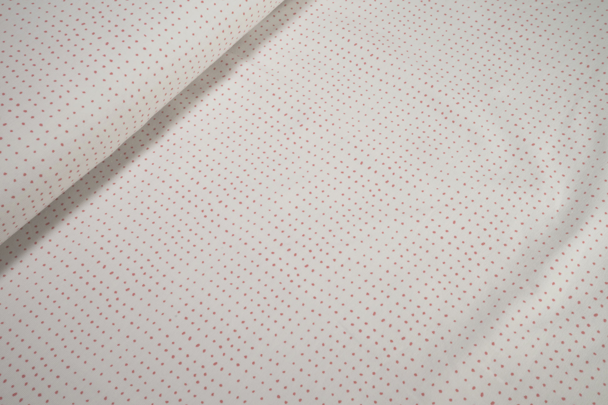 Jersey pink dots on white Organic Cotton Jersey Knit Fabric