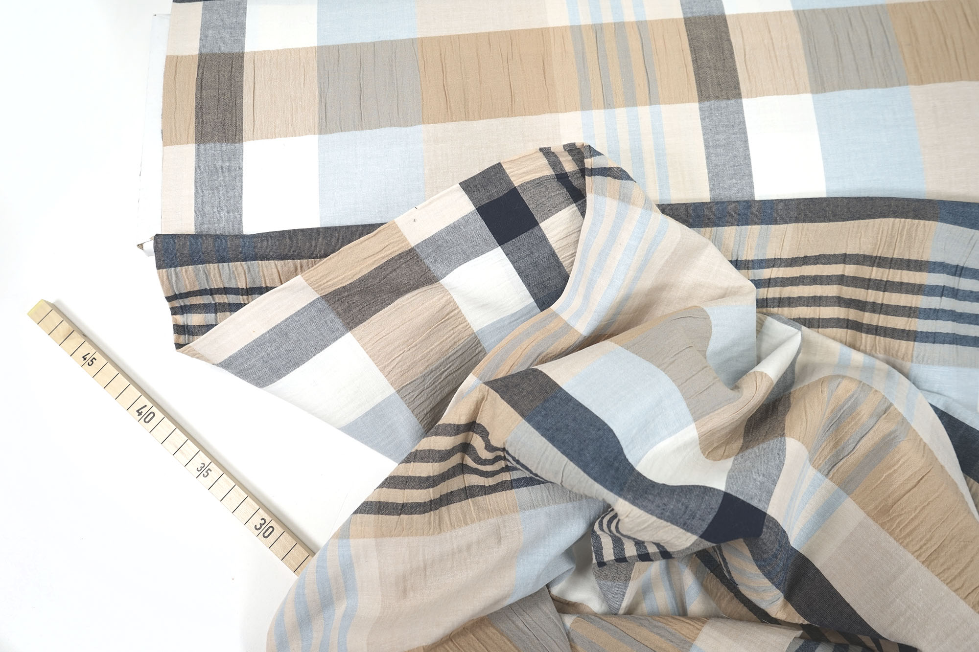 Cotton check - elastic - seersucker - bleu natural