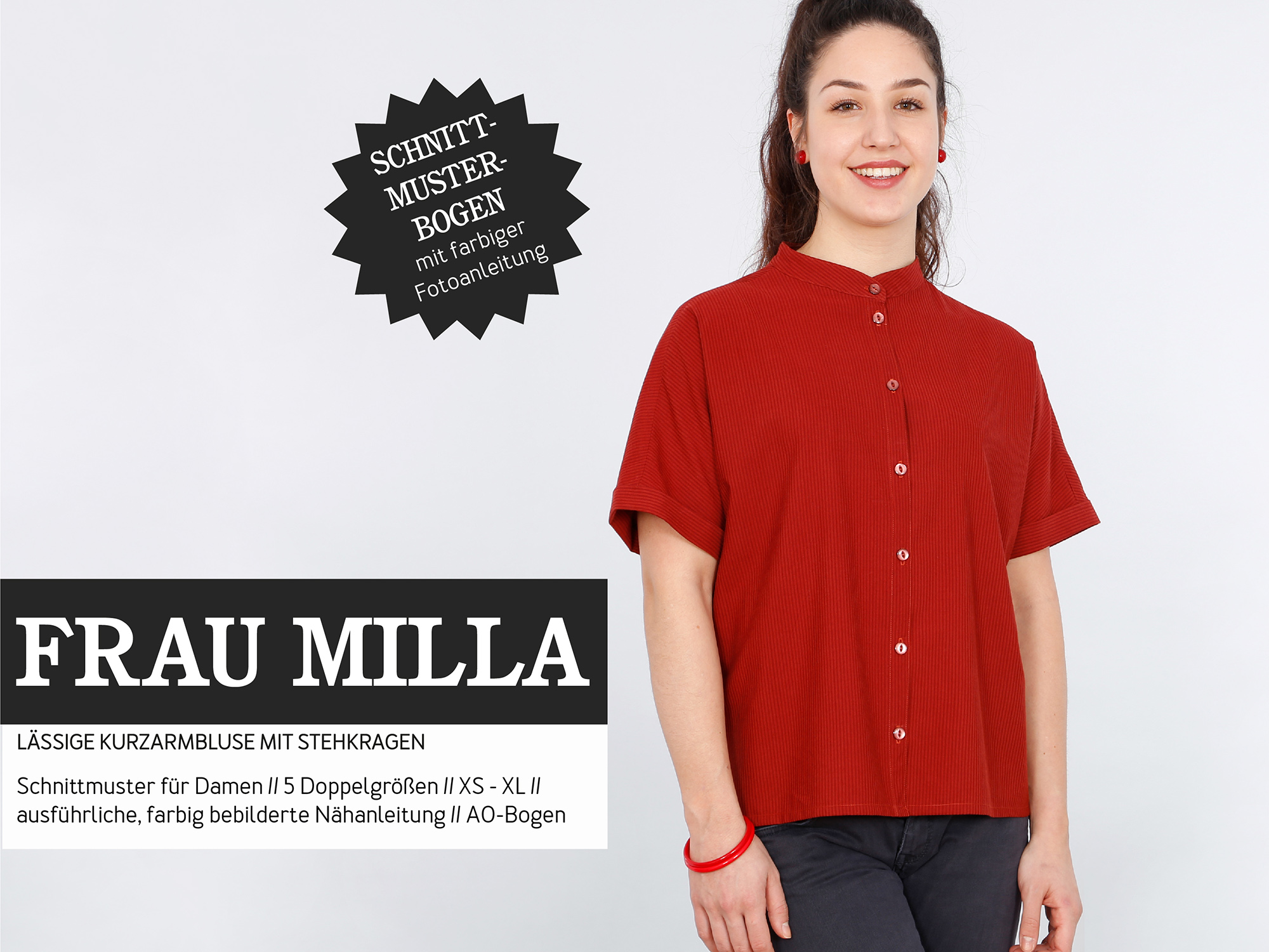 FRAU MILLA Kurzarmbluse, Papierschnitt, Deckblatt