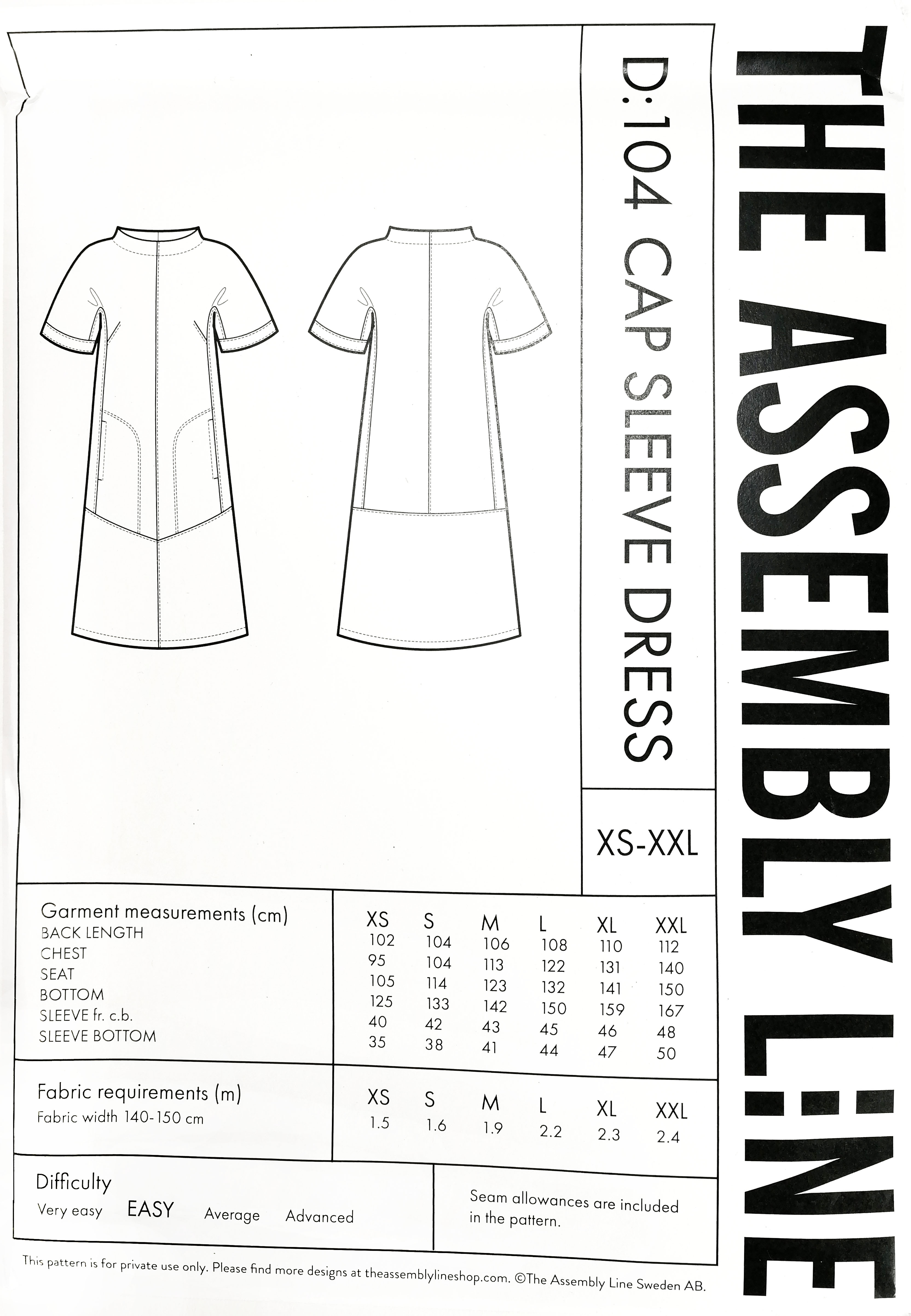 CAP SLEEVE DRESS PATTERN, Paper pattern, The Assembly Line