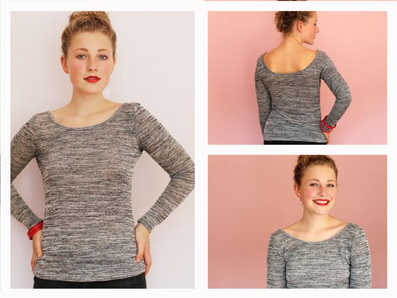 FRAU NIKKI • Basicshirt Rückendekolletée, Papierschnitt