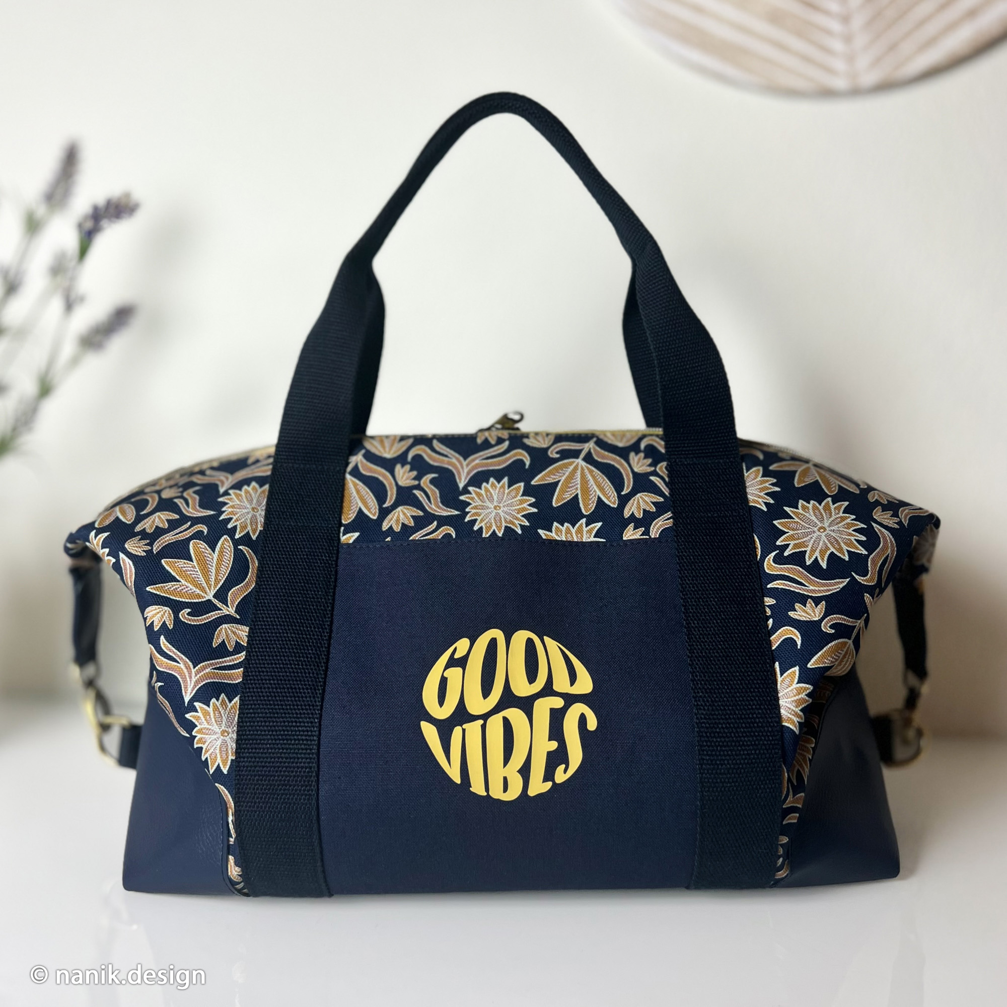 Cotton canvas - Retro Flowers - blue