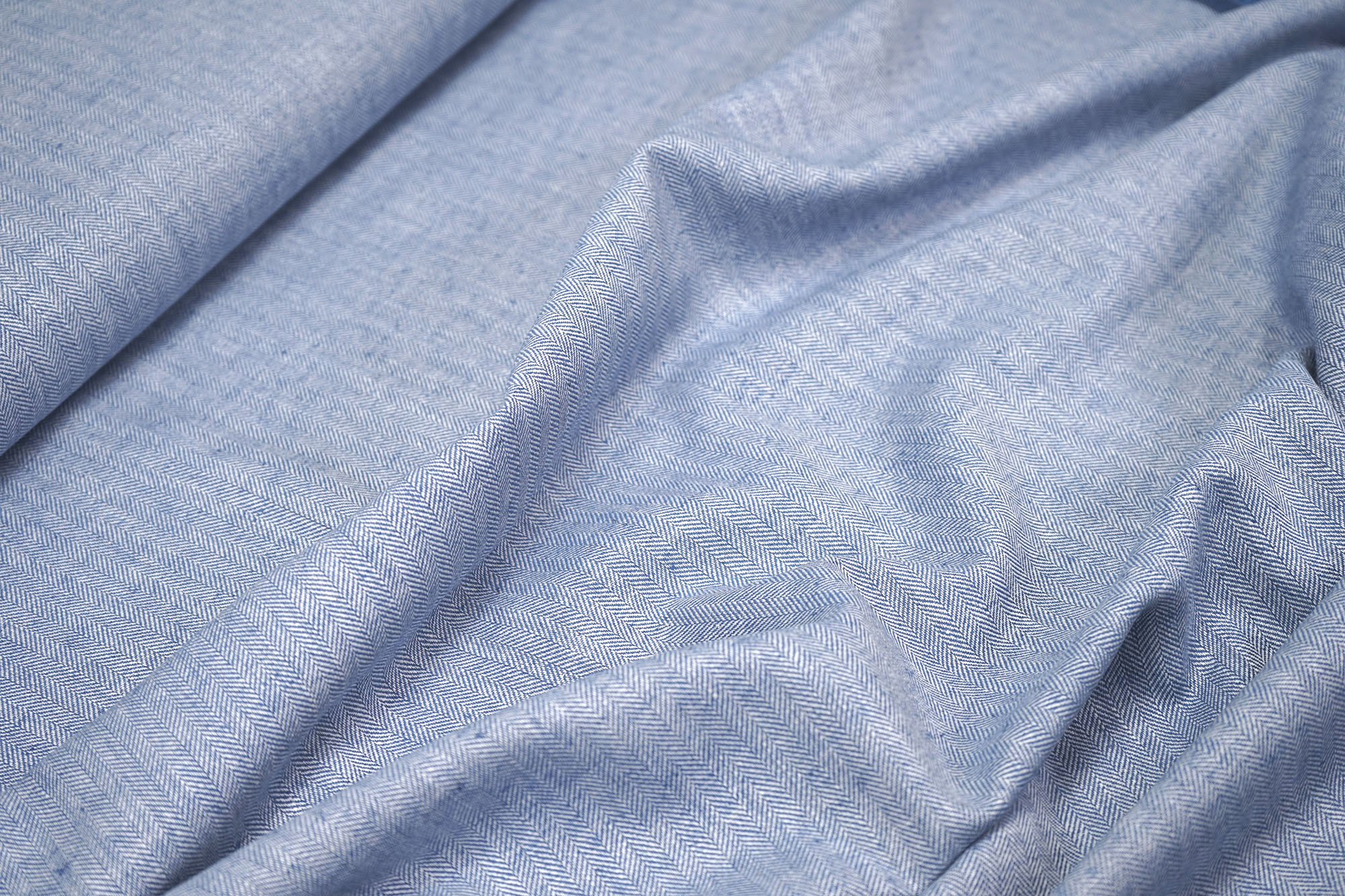 Linen-cotton blend - herringbone - blue/white