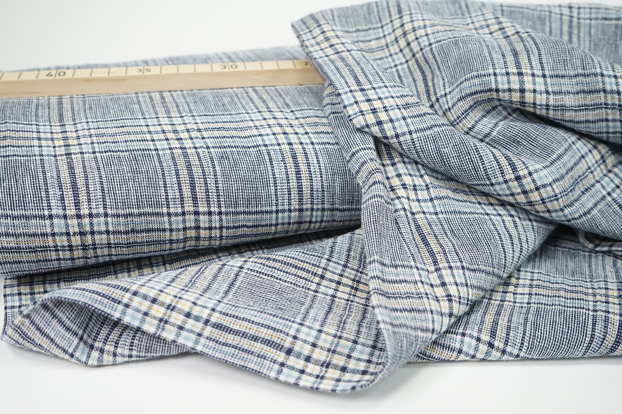 Linen-cotton blend - check crincle - navy/white
