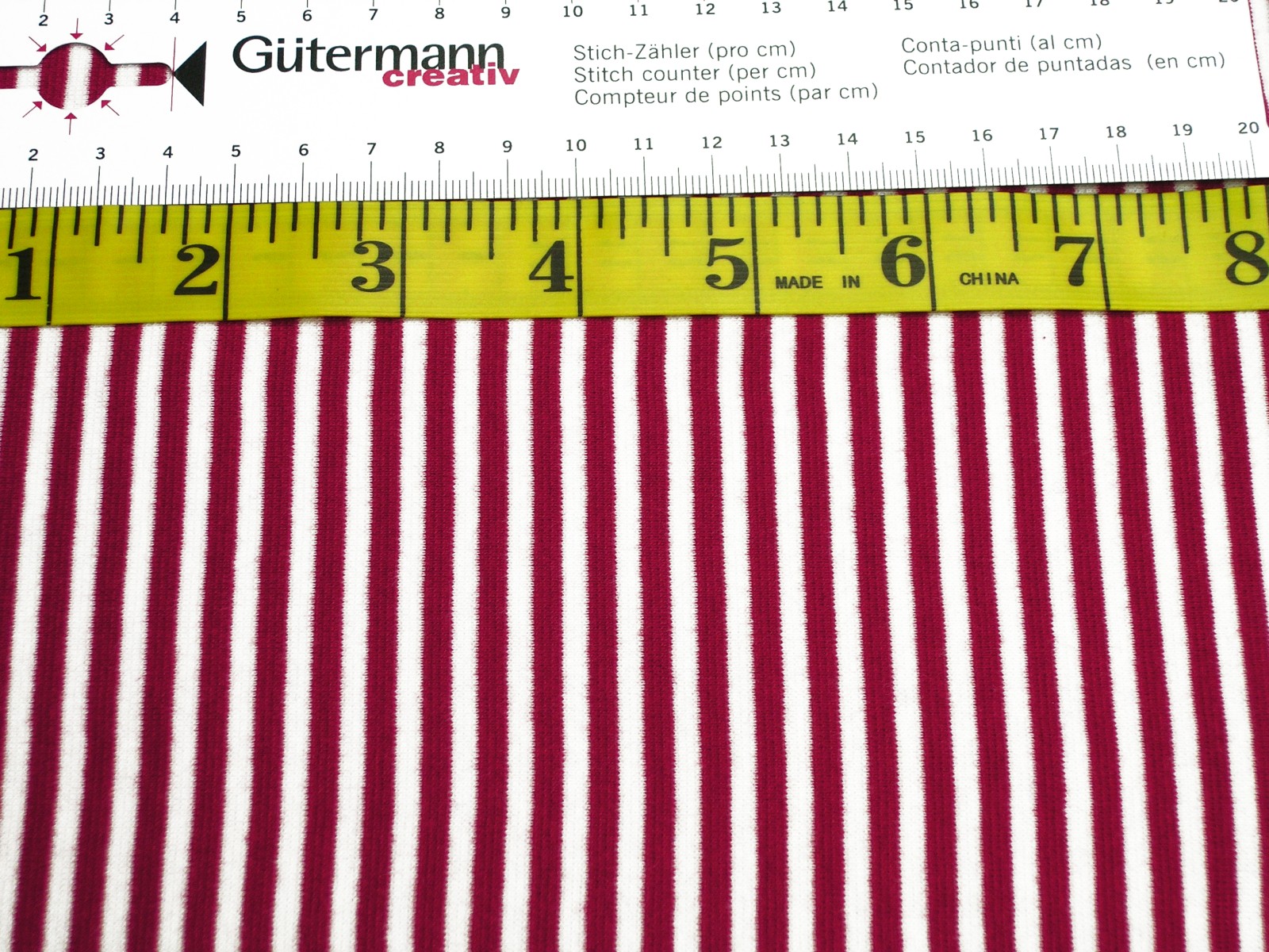 Rib knit fabric plain striped white dark red