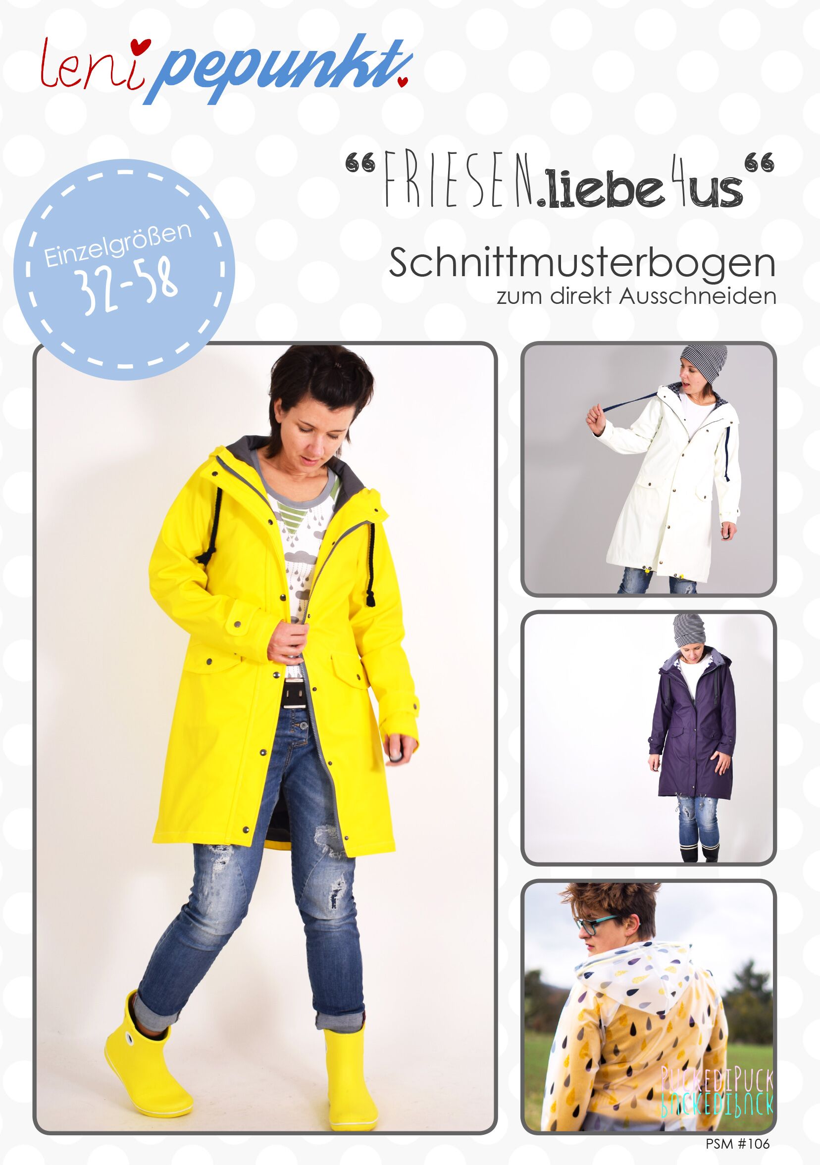 106 FRIESEN.LIEBE4US,Papierschnitt,Leni Pepunkt,Deckblatt mit Beispielbildern von Frauen in Regenjacke