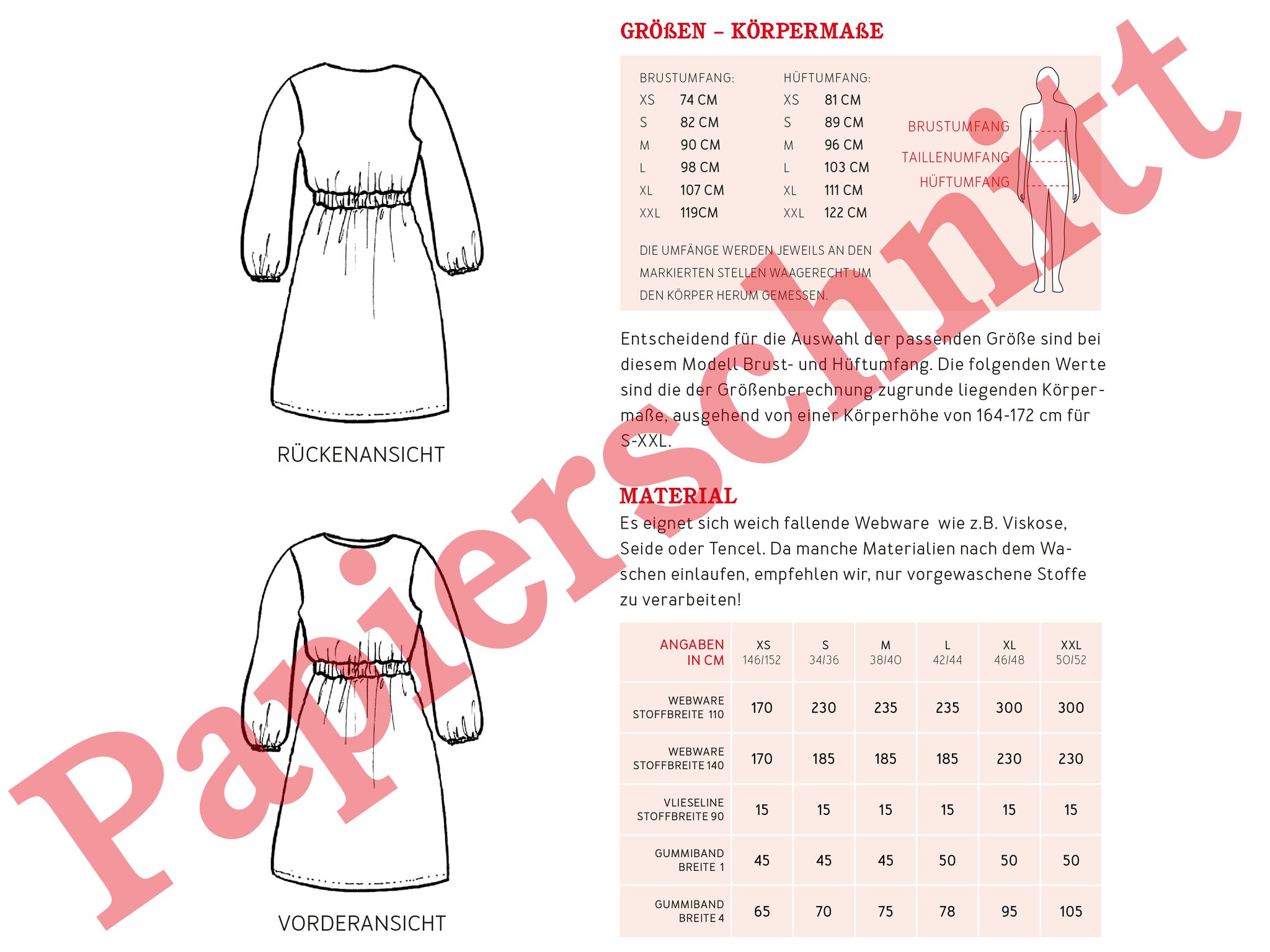 FRAU SANJA Kleid mit Gummizügen, Papierschnitt, Rückseite